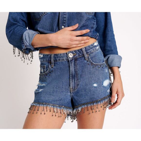 Anthropologie One Teaspoon Razzle Dazzle Truckers Mid Waist Relaxed Shorts NWT - Picture 1 of 12